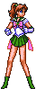 an animated sprite of Sailor Jupiter striking a fighting stance, dusting off her hands, and then giving a thumbs-up while winking