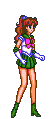 an animated sprite of Sailor Jupiter's Sparkling Wide Pressure attack, where she manifests electricity between her hands and throws it up into the air