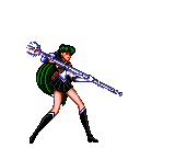 An animated sprite of Sailor Pluto making a whirlwind with her Garnet Rod
