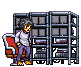 L climbing into a swivel chair and staring at a bunch of flickering television screens.