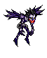 'Heh heh heh...' The grotesque shinigami Ryuk flying, then pausing to cackle.
