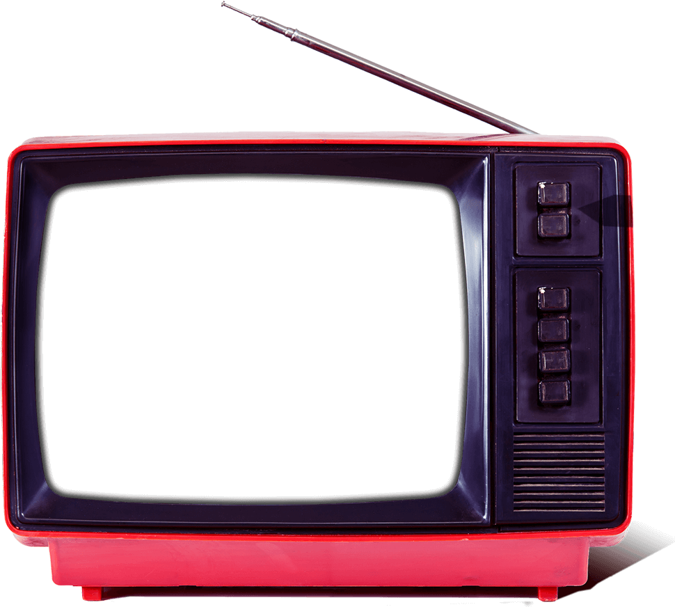 A transparent PNG image of a hot pink, retro style televisionwith one antenna.